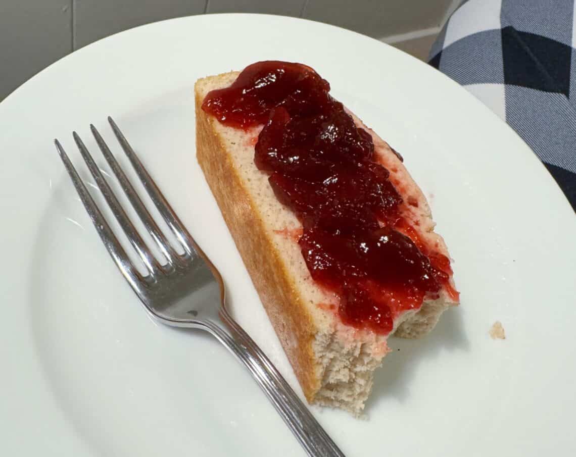 cinnamon silk cake slathered in jam